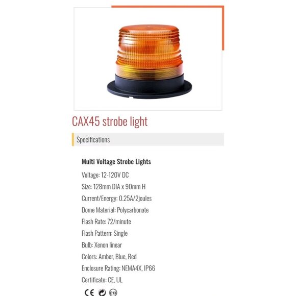 LED Strobe Light CAX45-LED E-330AM Amber Beacon Truck Magnetic Safety Ching Mars - Picture 12 of 12